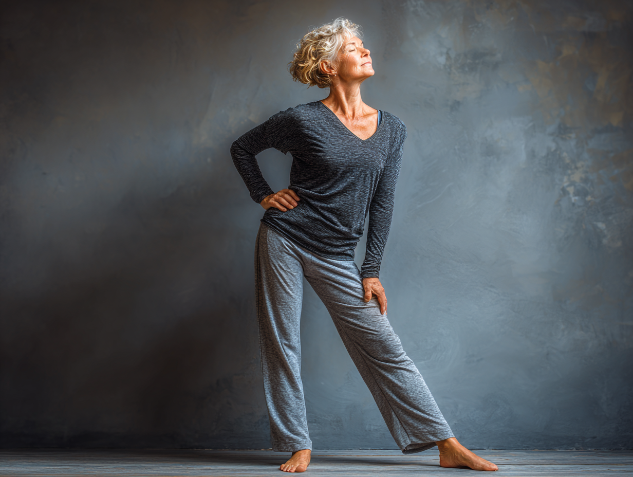 Інструктор йоги проводить заняття для старших людей